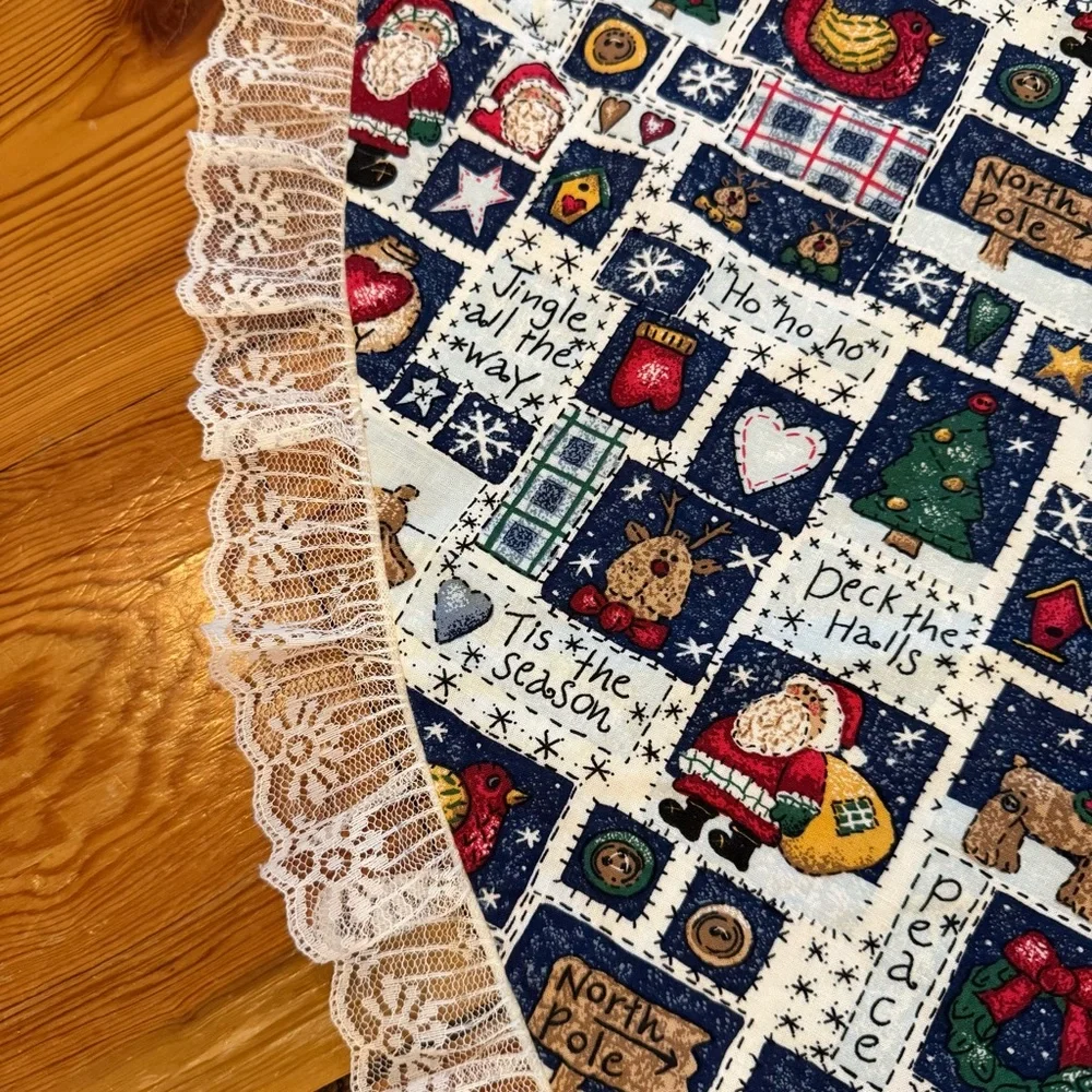 Handmade Tree Skirt Lace Ruffle Santa Reindeer Cottagecore